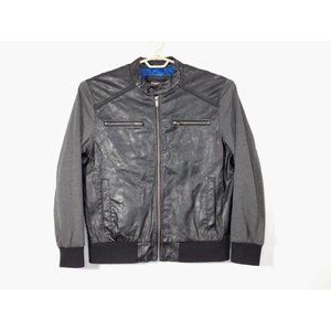 Guess Mens Faux Leather Motorcycle Jacket Black Gray Full Zip Pockets